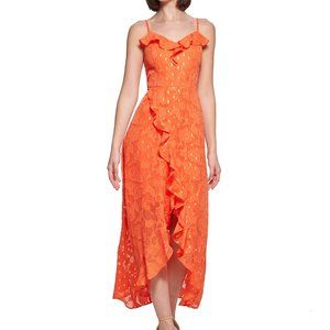 Kensie Lurex Burnout Chiffon Asymmetrical Hem Maxi Dress. NWT!